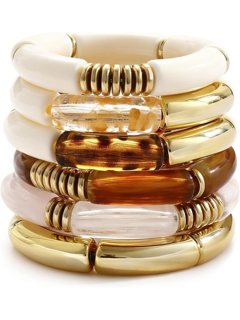 6pcs Chunky Acrylic Bangle Bracelets Set, Stretchy Resin Stackable Fashion